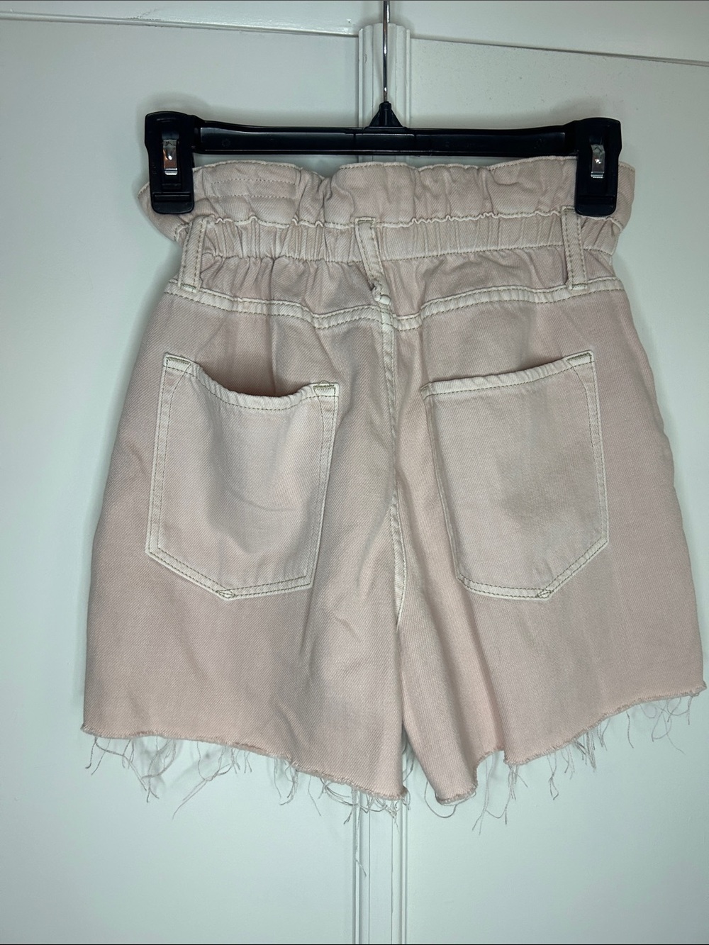 All Saints Paperbag Waist Frayed Hem Women’s Shorts - Light Pink - Picture 7 of 9